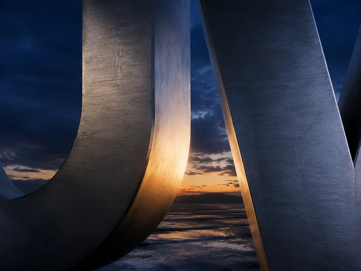 A close view of the curved U and diagonal W surfaces at the horizon